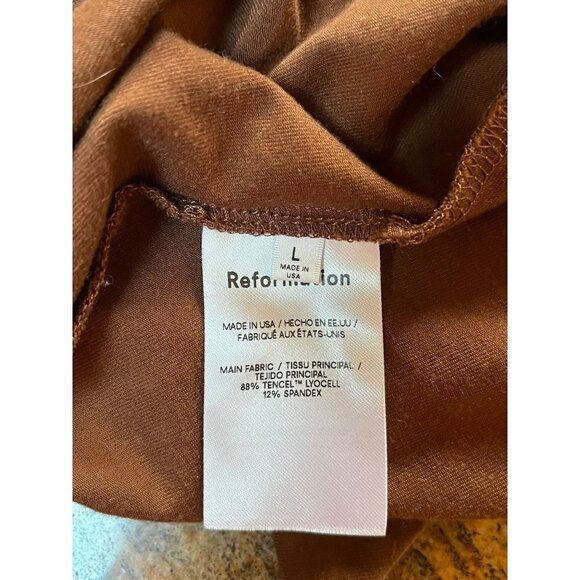 Reformation Kaila Dress in Chestnut Slim Wrap Around Midi Bodycon Dress Large - Picture 10 of 12